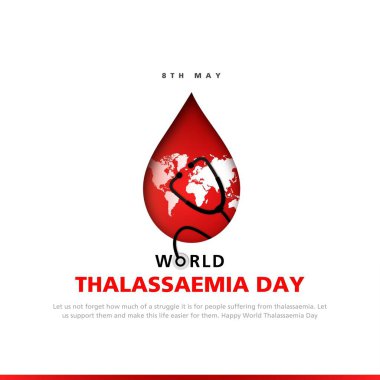 Thalassemia Günü temalı Vektör illüstrasyonu. Thalassemia Günü. Talasemi, düşük hemoglobin üretimiyle karakterize edilen kalıtsal kan bozukluklarıdır. Noktalı kan simgesi