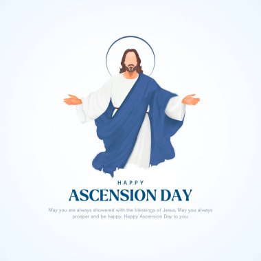 Happy Ascension Day Design with Jesus Christ in Heaven Vector Illustration. Illustration of resurrection Jesus Christ. Sacrifice of Messiah for humanity redemption.