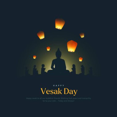 Kart veya Bayrak için Vesak Günü Yaratıcı Kavramı. Vesak Günü Budistler için kutsal bir gündür. Siddhartha Gautama Heykel Tasarım Vektörü İllüzyonu 'yla Buda Günün kutlu olsun.