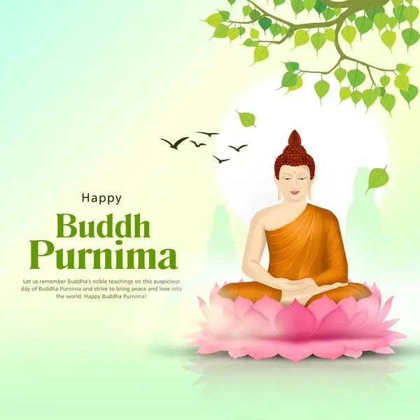 Happy Vesak Day Buddha Purnima Wishes Greetings Buddha Vector Illustration — Stock Vector