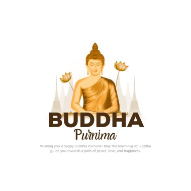 Beyaz Arkaplan Siluet Vektör Çizimi Tasarımı ile Mutlu Vesak Günü Budha Purnima