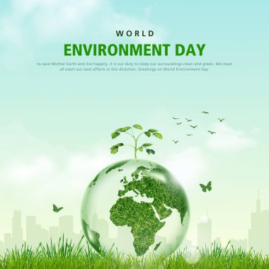 Beyaz Arkaplanda Dünya Çevre Gününün Yaratıcı Kavramı. 3B Vektör illüstrasyonu.