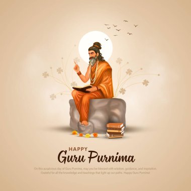 Mutlu Guru Purnima, bir adam Hindistan 'da dini bir öğretmene ibadet ediyor.