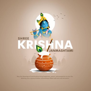 Mutlu Janmashtami ve Dahi handi, Lord Krishna vektör illüstrasyonu