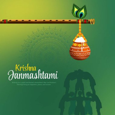 Mutlu Krishna Janmashtami bile handi, Lord Shree Krishna sosyal medya afişi için elle çizilmiş vektör çizimi, poster tasarımı