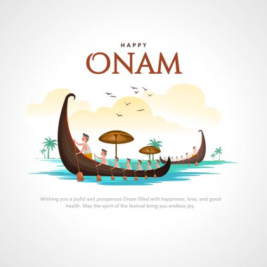 Kerala tekne yarışının soyut vektör illüstrasyon tasarımlarıyla mutlu Onam kutlamaları.