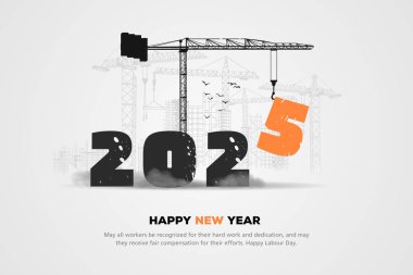 Mutlu Yeni Yıl Tasarımları Koleksiyonu. İnşaat 2025 ile kavram. 2025 poster, kart, takvim ve sosyal medya paylaşımı için premium tasarım.