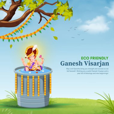 Creative illustration for eco friendly visarjan, Happy Anant Chaturdashi, Ganpati Bappa morya, poster, banner, flyer. clipart