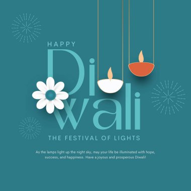 Hint festivali Diwali Diya ile Mutlu Diwali, tatil geçmişi, Diwali kutlama kartı, illüstrasyon tasarımı.