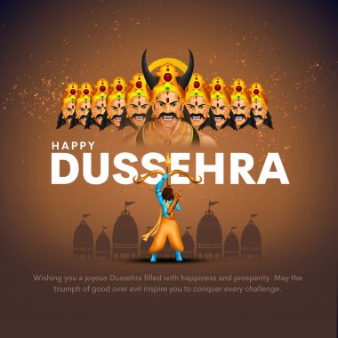 Happy Dussehra Vector Design. Lord Rama killing Ravana in Dussehra,Vijayadashami. Dussehra Poster Design Illustration. Festival of India. clipart