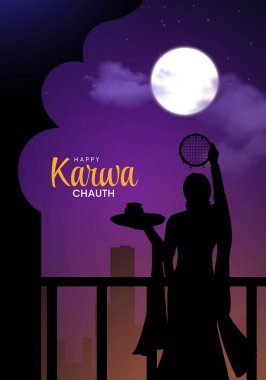 Karwa Chauth, Hindistan 'da evli kadınlar tarafından gözlenen önemli bir Hindu festivali. Dolunayın önünde balkonda Chalni 'yi tutan kadınları düşün..