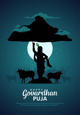 Indian religious festival happy govardhan puja hindu festival card. Vector illustration design. clipart