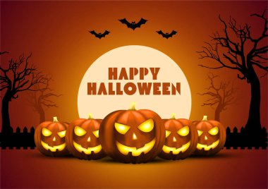 Cadılar Bayramı parti broşürleri, balkabakları ve yarasalarla