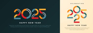 Mutlu yıllar 2025 Parlak arka plan altın konfeti vektörü Mutlu yıllar 2025 metin tasarımı. Çin Yeni Yılı 2025 vektör tasarımı. Yeni yıl parti kartı.
