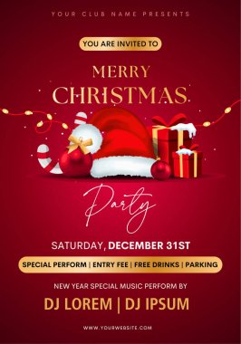 Noel süsleme sınırı, köknar dalları, altın parıltılı konfeti ve kırmızı ve yeşil arka planda parıldayan ışıklar. Parlak Noel ve Yeni Yıl tasarımı tatil çerçevesi. Vektör çizimi. Yılbaşı kartı, geçmiş.