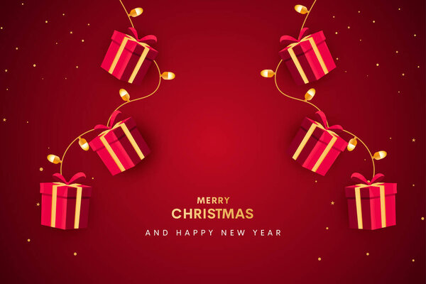 Borde Decoración Navidad Con Ramas Abeto Confeti Brillo Dorado Destellos — Vector de stock