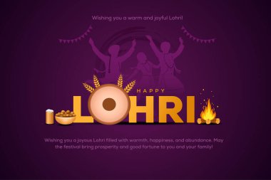 Indian Punjabi festival of lohri celebration fire background with decorated drum and bonfire with festival elements. vector illustration design. clipart