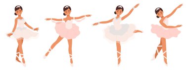 Farklı pozlardaki çizgi film karakterleri. Çeşitli pozlardaki balerinler dans ediyor. Klasik koreografi dansçısı. Dişi bale grubu.