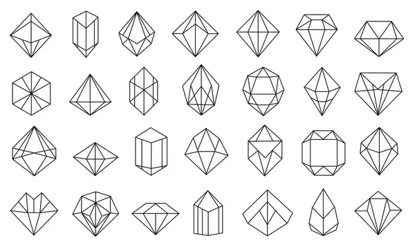 Elmas şekiller ayarlandı. Elmaslar, lüks mücevher taşları. Kristal değerli taş. Satır simgesi ayarlandı