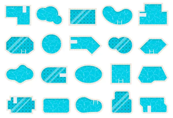 Havuz üstü manzarası. Su dokusu. Yüzme havuzları farklı şekillerde, yaz tatili. Vektör ayarlandı. Yaz tatili öğeleri