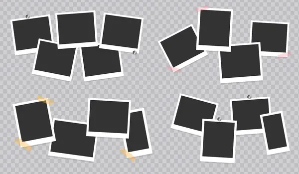 Çerçeve koleksiyonu. Fotoğraf çerçeveleri bantla korunur ve şeffaf bir arkaplanda fotoğraf çekilir. Vektör illüstrasyonu
