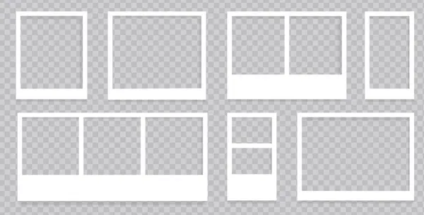 Vektör fotoğraf çerçeveleri. Gölgeli gerçekçi fotoğraf şablonları. Fotoğraf çerçevesi modelleme seti. Şeffaf arkaplanda Vektör Illustratios