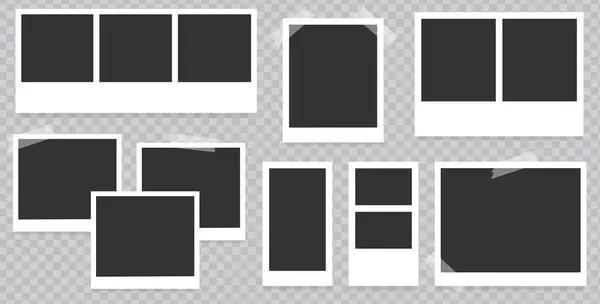 Polaroid fotoğraf çerçevesi modelleme seti. Şeffaf bir arkaplanda vektör fotoğraf çerçeveleri kümesi. Vektör tasarımı illüstrasyonu