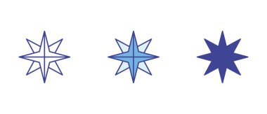 Denizcilik yıldız simgesi üç farklı renkte, doğrusal ve siluet şeklinde ayarlandı. Navigasyon ve denizcilik temalarında kullanılan sembolik bir deniz tasarımı ögesi.