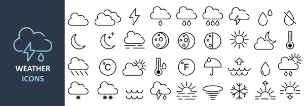 Siyah beyaz doğrusal hava ikonları. Uygulamalar ve internet için minimalist ve temiz tasarım mükemmel.