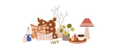 Mumlarla, çayla, yumuşak pastel tonlarda battaniyeyle minimalist bir akşam..