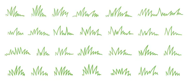 Çeşitli açı ve şekillerde minimalist yeşil çimen çizgisi elementleri.