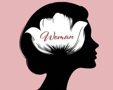 İçinde çiçek olan bir kadının baş siluetinin güzel bir vektör çizimi. Çiçeksel elementlerle birleşerek insan ve doğanın uyumlu bir karışımını oluşturdular..