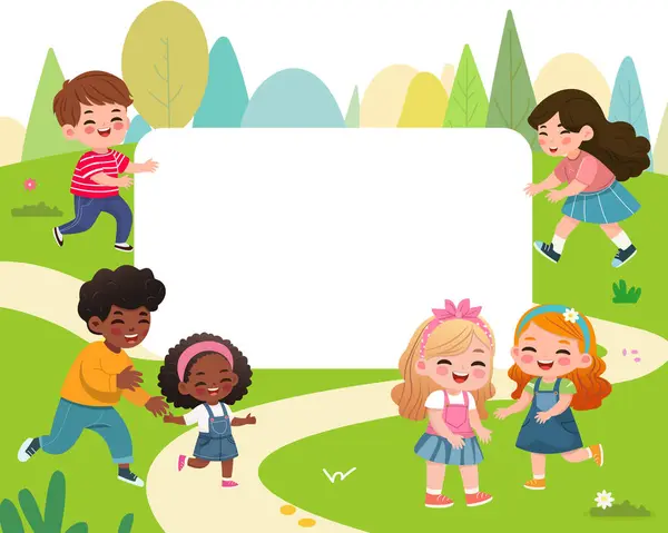 Banner, farklı milletlerden çocukların tasarımı. Vektör illüstrasyonu