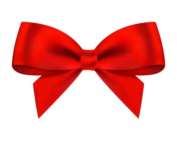 Realistic Decorative Red Bow Made Shiny Satin Ribbon Vector Bow — Stock Vector