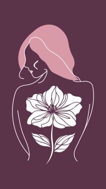 İçinde çiçek olan bir kadının baş siluetinin güzel bir vektör çizimi. Çiçeksel elementlerle birleşerek insan ve doğanın uyumlu bir karışımını oluşturdular..