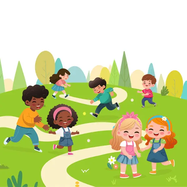 Banner, farklı milletlerden çocukların tasarımı. Vektör illüstrasyonu