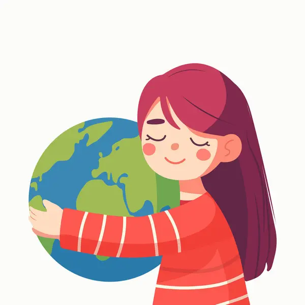 Pečující Dívka Jemně Objímající Planetu Zemi Bílém Pozadí Den Země — Stockový vektor