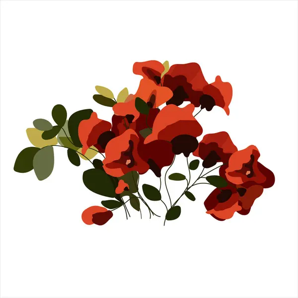 Червоні Квіти Плоска Векторна Ілюстрація Ізольована Білому Тлі — стоковий вектор