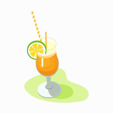 Düz bir bardak kokteyl. Tebrik kartları, kartpostallar, davetiyeler, menü tasarımı, simgeler için vektör illüstrasyonu. Satır sanat şablonu