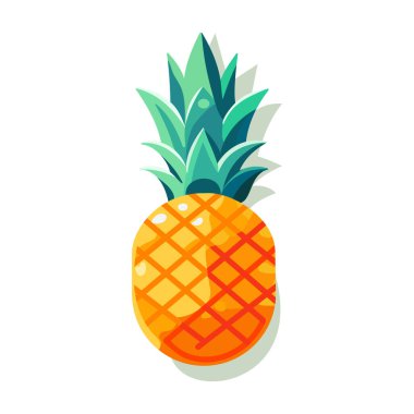 Düz yapraklı ananas. Beyaz arka planda izole edilmiş tropik meyve ikonu. Vektör illüstrasyonu