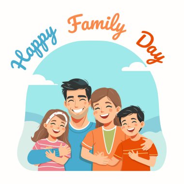 Mutlu Aile Günü kutlamaları. Pankart, el ilanları ve düz stil posterleri için vektör illüstrasyon şablonu tasarımı