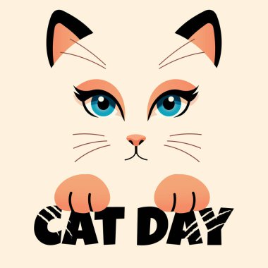 Kedi Günü için patronluk taslayan kedi çizgi filmi. Düz biçimli vektör illüstrasyonu