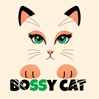 Kedi Günü için patronluk taslayan kedi çizgi filmi. Düz biçimli vektör illüstrasyonu