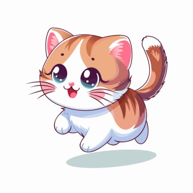 Hoş bir kızıl ve güzel gözlü beyaz bir kedi. Düz bir şekilde vektör illüstrasyonu.