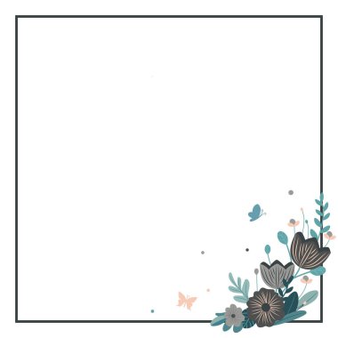 Çiçekli arka plan, yapraklı ve beyaz arkaplanda metin için kopyalama alanı olan kelebekler. Davetiye için zemin, tebrik kartları, posterler, afişler ve pankartlar. Düz biçimli vektör illüstrasyonu