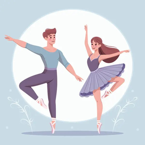 Beyaz arka planda dans eden iki güzel ve nazik balerin. Poster, Banner, Flyer, tebrik kartı. Çizgi film tarzında vektör illüstrasyonu
