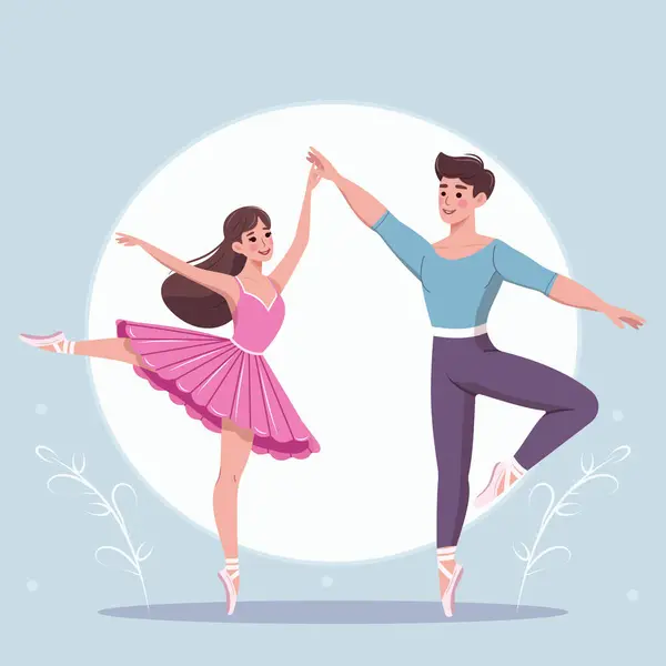 Beyaz arka planda dans eden iki güzel ve nazik balerin. Poster, Banner, Flyer, tebrik kartı. Çizgi film tarzında vektör illüstrasyonu