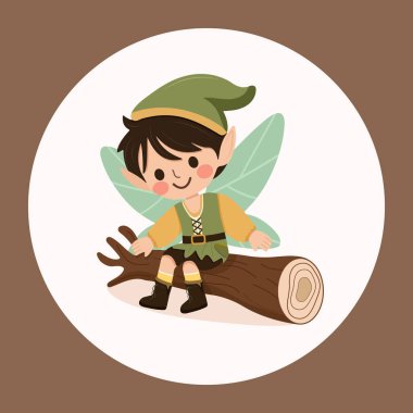 Beyaz arka planda kanatları olan sevimli orman perisi çocuk. Poster, Banner, Flyer, tebrik kartı. Çizgi film tarzında vektör illüstrasyonu