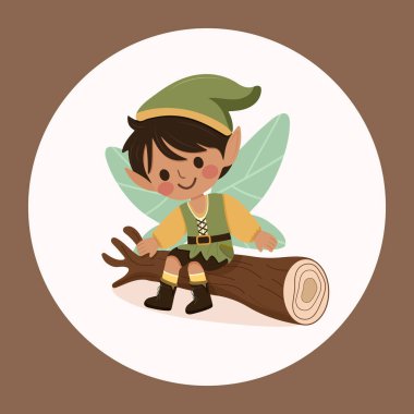 Beyaz arka planda kanatları olan sevimli orman perisi çocuk. Flora ve Fauna. Poster, Banner, Flyer, tebrik kartı. Çizgi film tarzında vektör illüstrasyonu