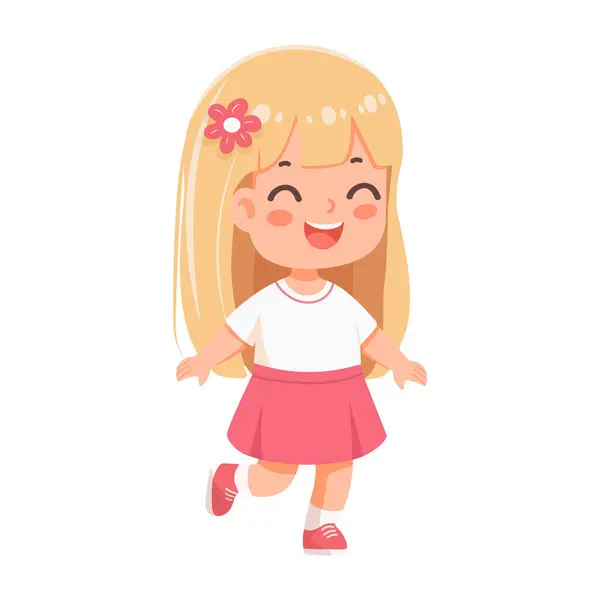 Beyaz arka planda oynayan ve koşan gülümseyen uluslararası bir çocuk. Poster, Banner, Flyer, tebrik kartı. Düz dizayn tarzında bir çizgi film karakteri izole edildi. Vektör illüstrasyonu